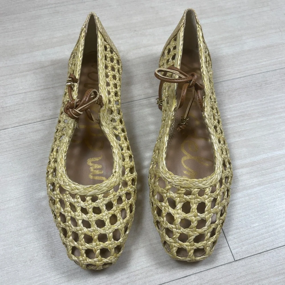 Sam Edelman Marcie Tan Weave Woven Lace Up Ballet Flats Women's 6